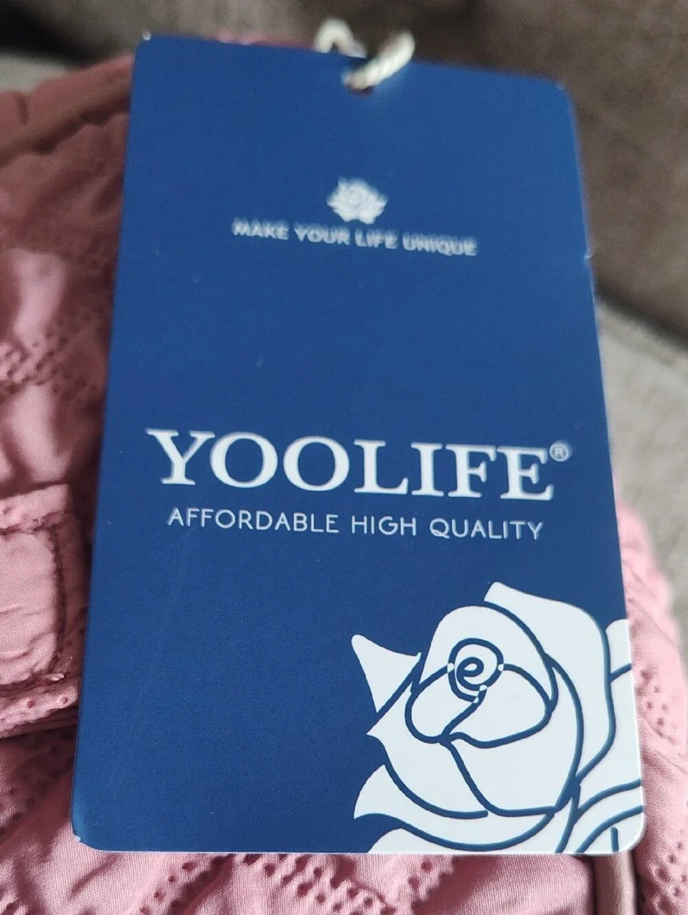 Yoolife Pink Quilted Zippered Travel Case with Handle And  'B' Glittered Patch